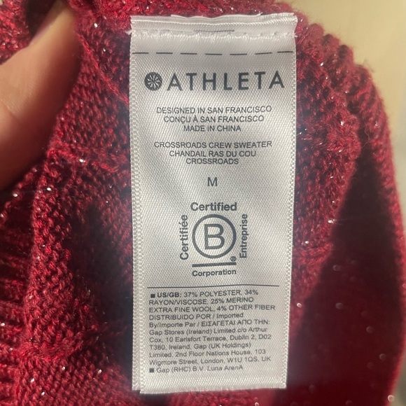 Athleta Merino Wool Blend Women’s Crossroads Crewneck Sweater Red Metallic Med - Picture 8 of 9